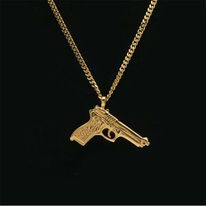 Men's Hip Hop Gold Tone Pistol Gun Pendant Necklace with 3mm 24inch Cuba Chain Necklace HIGH QUALITY vermeil hip hop Jewelry