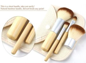 DHL free 4PCS Pennelli per trucco con manico in bambù naturale Set Kit di strumenti per cosmetici Pennelli per fard in polvere con sacchetto di lino di canapa