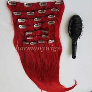 160 g, 10 Stück/1 Set, Clip-in-Haarverlängerung, rote Farbe, brasilianisches indisches Remy-Echthaar, 20 22 Zoll