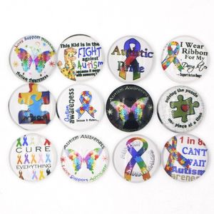 Gratis frakt Chunky 18mm Snaps DIY Utbytbar Cabochon Glas Pussel Autism Ribbon Snaps För 18mm Snap Smycken Armband Ringar