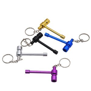 Funky Aluminum Key Chain Portable Metal Tobacco Pipe Smoking Tobacco Pipe Portable Cleaner Mouth Tip Metal Screen Smoking Pipe