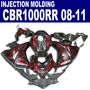 Injection molding Customize fairing kit for HONDA CBR1000RR 2008 - 2011 red flames in black CBR 1000RR 08 09 10 11 fairings set #U43