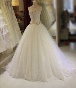 2020 Romantic Crystal Lace Up Ball Gown Wedding Dresses with Rhinestones Plus Size Vintage Belt Bridal Gowns QS28