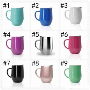 12OZ Handle Egg Cups with Lids 304 Stainless Steel Wine Glasses Tumbler Rose Gold Thermos Coffee Mugs Keep Cold Flask