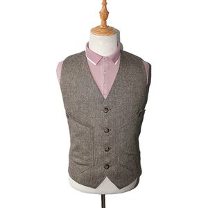 2019 Summer Groom Vests Brwon herringbone Vintage Business vests custom made Groom vest mens slim fit wedding vests for Goorm