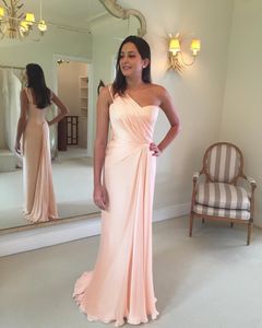 2020 Newest Blush Pink Mermaid Mother Of The Bride Dresses Chiffon One Shoulder Sleeveless Backless With Zipper Wedding Guest Evening Gowns