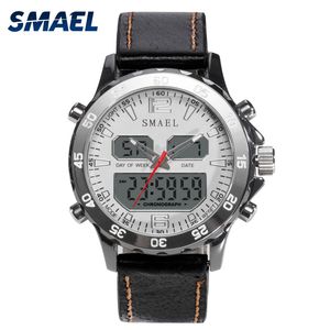 SMAEL Sport Watches Waterproof Genuine Dual Display Quartz WristwatchesCool Man Clock Fashion Smart Digital Watch LED Men 1281