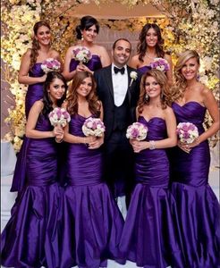 恋人の紫の人魚の花嫁介添人のドレスのフリルのスカートメイドの名誉ガウンの床の長さの結婚式のパーティードレスプラスサイズ