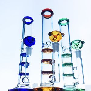 Narghilè a tubo dritto a 3 colori Bong in vetro inebriante Olio Dab Rigs Triplo percolatore Bong colorati Tubi per l'acqua Giunto da 14 mm con ciotola