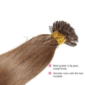 VMAEヨーロッパマレーシアン0.5Gストランド50GナチュラルカラーブラウンブロンドストレートケラチンネイルプリボンドUチップバージンレミー人間の髪の毛拡張