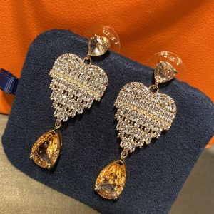 أورانج قطرة قلب أقراط للنساء زركون مجوهرات 925 الإبرة الفضية كريستال قلادة القرط تصميم جديد أزياء العلامة التجارية