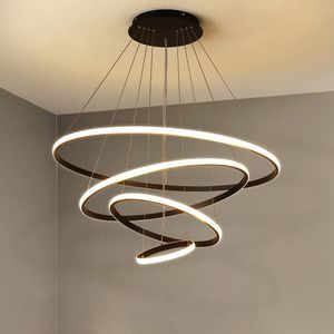 Modern Aluminum Ring Led Pendant Lights for Bdroom Living Room Dining Room Kitchen Minimalist White Black Coffee Golden Body