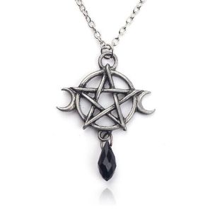 Wholesale witch pentagram necklace resale online - Supernatural Pentagram Moon Necklace Black Crystal Pendant Witch Protection Star Amulet For Women Charm Jewelry Accessories Gift wl1114