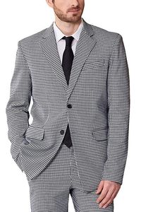 Klasik Stil İki Düğmeler Houndstooth Damat smokin Notch Yaka Groomsmen Mens Suits Düğün / Gelinlik / Akşam Blazer (Ceket + Pantolon + Kravat) K416