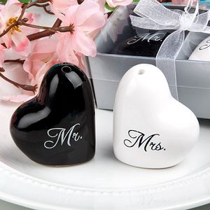 Wedding Favor Mr. & Mrs. Black And White Salt & Pepper Shakers