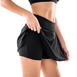 Gym Women Running Rool High Taille Safety Knicker Yoga Shorts Mesh Double Layer Patchwork Fitness Shorts Sports korte rok