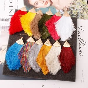 Moda Biżuteria Fringe Kolczyki Stop Bawełniany Gwint Metal Dynda Trójkąt Strzałka Tassel Ear Drop 12 Kolory Kobiet