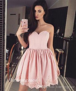 2019 Tanie Najnowsze Pink Homecoming Dress A-Line Sweetheart Juniors Sweet 15 Graduation Cocktail Party Dress Plus Size Custom