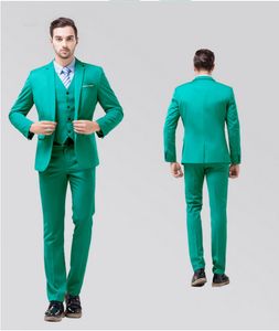 Green Groom Tuxedos Notch Lapel Center Vent Men Wedding Dress Excellent Men Business Prom Blazer 3 Piece Suit(Jacket+Pants+Tie+Vest) 1011