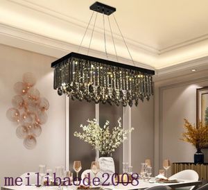 New dimmable rectangle smoky gray crystal chandelier light modern pendant chandeliers lighting dinning room bedroom led hanging lamps MYY