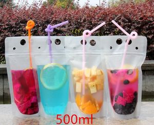 150pcs Deselezione Drink Bustine Bottiglia con cerniera smerigliata sacchetti di plastica sacchetti di plastica con supporto paglia richiamabile a prova di calore 500ml