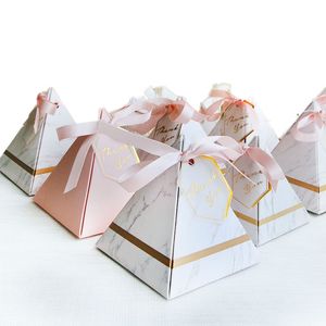 New Creative Candy Box Triangulär Pyramid Marmor Style Bröllop Favoriter Party Supplies Tack Present Chokladlåda