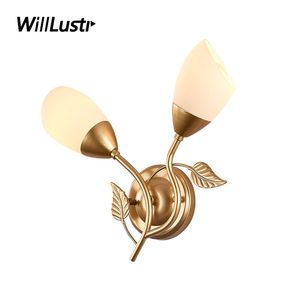 Creative Iron Leaf Wall Lamp Milk White Glass Sconce Hotel Cafe Store Aisle Porch Living Room Bedside Black Gold Metal Lighting