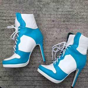 Olomm Fashion Women Platform Ankle Boots Stiletto High Heel Boots Round Toe Pretty Sky-Blue Casual Shoes Plus Us Size 4-15