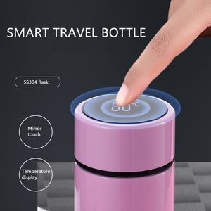 aço inoxidável inteligente parede dupla com isolamento garrafa térmica beber água com vácuo isolamento balão de viagens de carro rosa 500ML