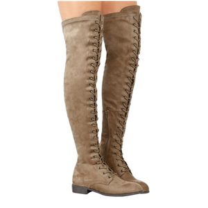 Di vendita calda sopra il ginocchio stivali roma appartamenti Stile Scarpe donna camoscio stivali lunghi Botas inverno stivali a metà coscia 35-43