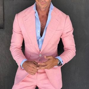 Chique Rosa Um Botão Dos Homens Ternos de Baile Bordados Com Decote Em Groomsmen Casamento Smoking Para Homens Blazers Duas Peças Formais Terno Jaqueta + Calças