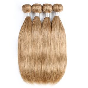 #27 Honey Blonde Human Hair Weave Bundles Brazilian Virgin Straight Hair 3 4 Bundles 16-24 Inch Remy Human Hair Extensions