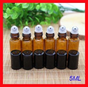 5 ml Amber Roll On Roller Perfume Atomizer Sample Flaskor F Essential Oils Roll-On Refillable Deodorant Containers W Black Lid