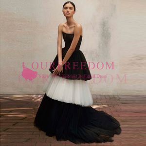 Wholesale couture evening gowns resale online - Haute Couture Long Evening Gowns Off Shoulders Strapless Black White Tiered Tulle Prom Gowns Dubai Arabic Women Party Dress