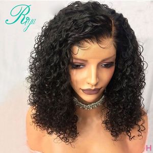 13x4 14inch Pixie Curto Blunt Cut Curly Bob rendas frente perucas de cabelo sintético da Mulher Negra Preplucked brasileira Encerramento Wig