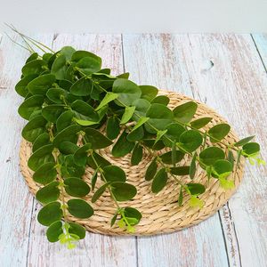 20pcs 단일 지점 3D 인쇄 유칼립투스 잎 플라스틱 작은 돈 잎 결혼식 꽃꽂이 소재 홈 장식 가짜 식물