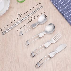 High quality Outdoor 304 Stainless Steel Folded Fork Spoon Knife chopstick Picnic Camping Dinnerware Tableware tools