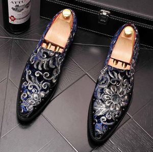 Chegada nova Man vestido sapatos apontou Velvet Lantejoula bordado designer de vestido dos homens sapatos de casamento de luxo Homecoming sapatos de escritório para o sexo masculino