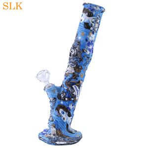 Colorful Pattern Silicone Bongs Smoking Glass Water Pipe Portable Hookah Tobacco Pipes With Glass Bowls Dry Herb Wax Vaporizer Wholesale