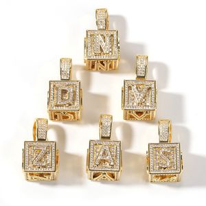 Fashion-Hop Jewelry Iced Out Initial Letter Necklace Pendant Gold Silver Cube Dice Hiphop Necklace