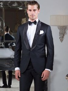 Nowy Popularny Przycisk Black Groom Tuxedos Szal Kapel Groomsmen Mens Garnitury Wedding / Prom / Dinner Blazer (Kurtka + Spodnie + Krawat) K495