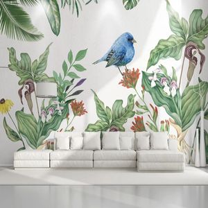 Niestandardowy rozmiar muralowy tapety 3d rośliny tropikalne kwiaty i ptaki akwarela malarstwo fresk salon sypialnia wystrój domu