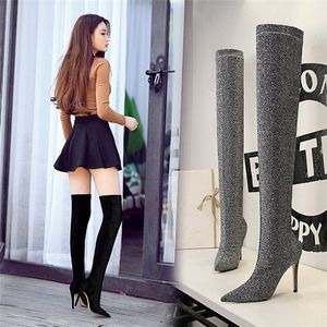 Frauen Schuhe über das Knie Stiefel Frauen kniehohe Stiefel Frauen Schuhe Frau Glitter High Heels Stiefel Frauen Schuhe Frau Botas Mujer invierno