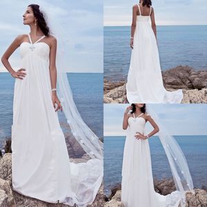 2020 Simple Bridal Gowns Halter Sleeveless Crystal Sequins Chiffon A Line Wedding Dresses Sweep Length Bridal Dresses