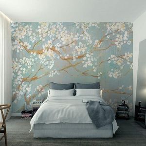Foto Wallpaper 3D pintado à mão pintura a óleo de cerejas flores de cerejas murais sala de estar cama sala de cama decoração de casa papel de parecer