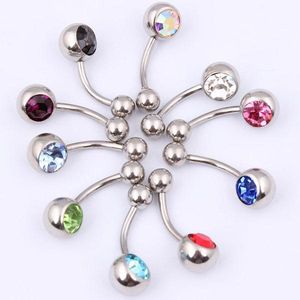 100pcs Women Body Jewelry Piercings Stainless Steel Rhinestone Belly Rings Tongue Lip Piercing Mix Lots free shipping