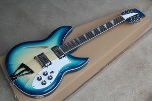Personalizada de fábrica semi-oca azul Guitarra elétrica com 12 cordas, Chrome Hardware, HHH Pickups, pode ser personalizado