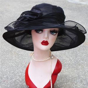 Sommarhatt Kvinnor Kentucky Derby Wide Brim Sun Hat Bröllopskyrka Havsstrand hattar för kvinnor Floppy Ladies Hat D19011106