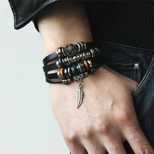 Design Turkish Eye Leather Bracelet For Men Woman Multiple Layer Feather Bracelet Fashion Wristband Party Jewelry Gift
