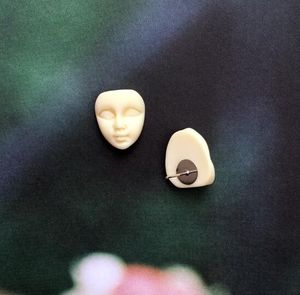 Crazy Exaggerated Geisha's face Ear Studs for Women Girls Japanese Style Funny Female Jewelry Beige color Handmade Stud